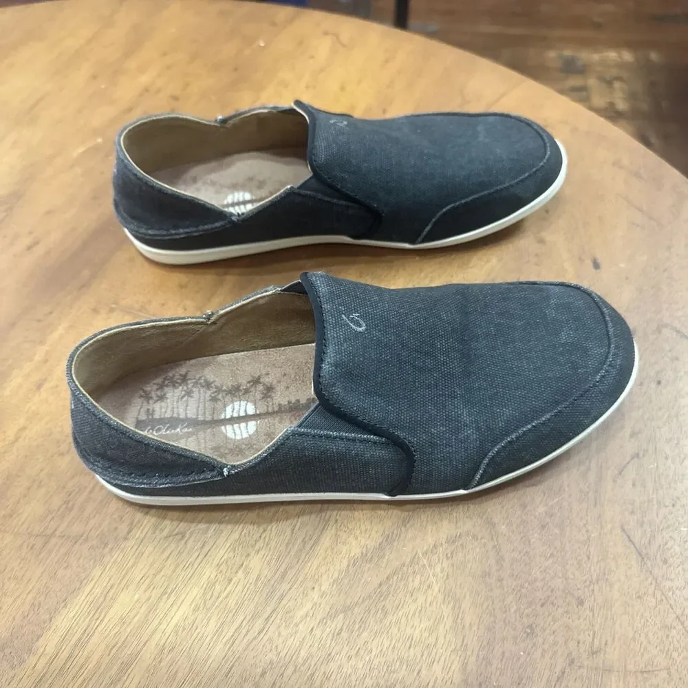 Olukai Walalua Canvas Men’s W9 Blac Slip-On Comfort Walking Casual Loafers Shoes